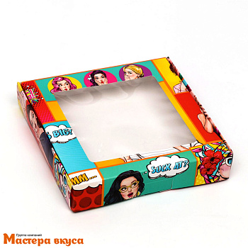 Упаковка для пряников и печенья с окном 16*16*3 см (Рop-art 2)