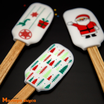 Лопатка силиконовая с деревянной ручкой 26 см, "Новый год"
