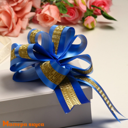 Бант-шар  СИНИЙ с золотой полосой , (ш 5 см) d~15 см
