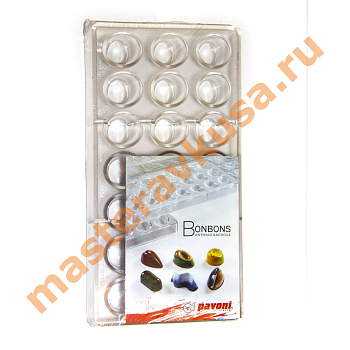 Форма поликарбонатная для шоколада и конфет ПРАЛИНЕ (№1), (21 ячейка) 13.5*27.5 см, Pavoni (Италия)