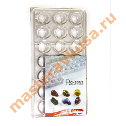 Форма поликарбонатная для шоколада и конфет ПРАЛИНЕ (№1), (21 ячейка) 13.5*27.5 см, Pavoni (Италия)