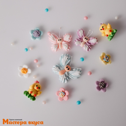 Сахарная фигурка (набор) БАБОЧКИ, ЦВЕТЫ, ЦЫПЛЯТА (набор 8 фигур)
