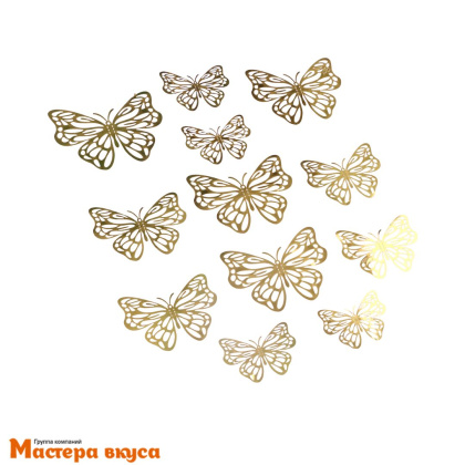 Зеркальное украшение БАБОЧКИ, голография золото, пластик (микс набор 12 шт)  ~15*15 см