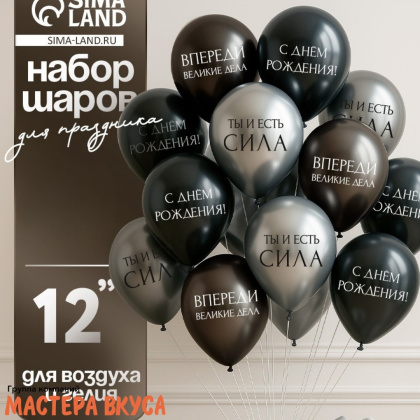 Шары воздушные, латексные "С Днём Рождения. Ты сила", микс   (набор 5 шт)