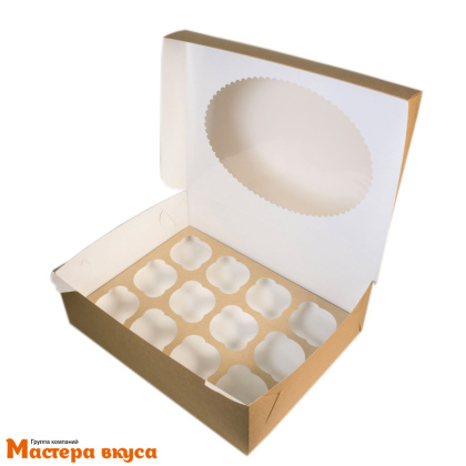 Коробка для 12 капкейков с окном, 330*250*100 мм (крафт), OSQ MUF