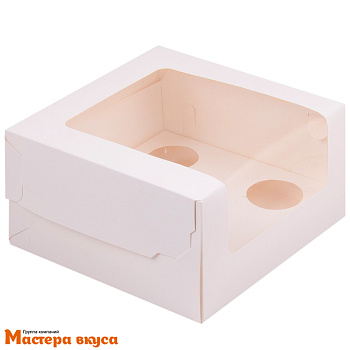Коробка для  5 капкейков с панорамным окном, 180*180*100 мм (белая) (2-д)