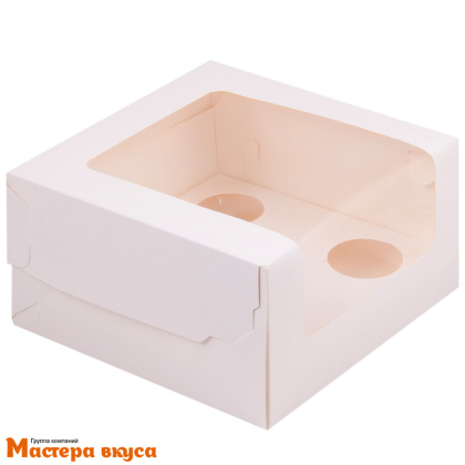 Коробка для  5 капкейков с панорамным окном, 180*180*100 мм (белая) (2-д)