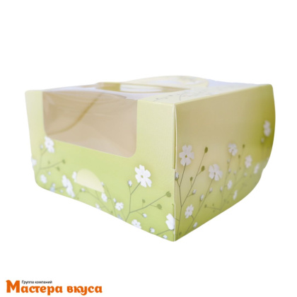 Упаковка для бенто-торта с окном и ручками, 140*140*80 мм  (Хорошего настроения)