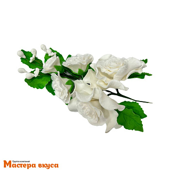 Сахарное украшение букет РОЗА БЕЛАЯ (5 бутонов), длина ~20см