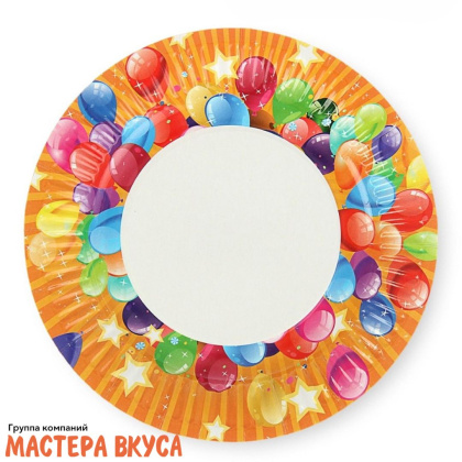 Тарелка бумажная ламинированная "Воздушные шарики", d-18 см, (упак 6 шт)