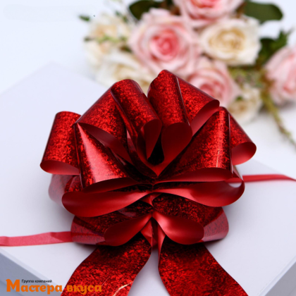 Бант-шар  КРАСНЫЙ голография, (ш 5 см) d~15 см