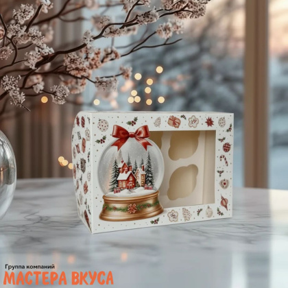 Коробка для  6 капкейков с окном, 250*170*100 мм   (Новогодний подарок)