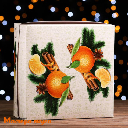 Коробка для  9 капкейков с окном, 250*250*100 мм (Апельсинчики)