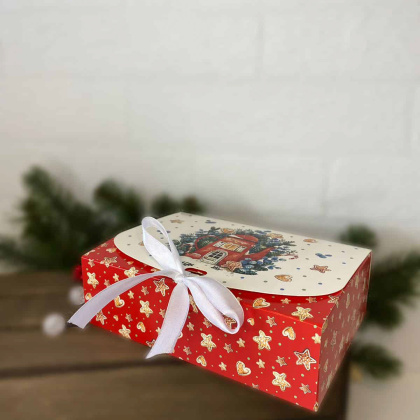 Упаковка для сладостей с лентой 165*115*50 мм  (Уютное рождество)