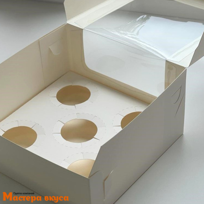 Коробка для  5 капкейков с панорамным окном, 180*180*100 мм (белая) (2-д)