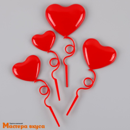 Набор для украшения торта и десертов СЕРДЦА красные, пластик (набор 4 )