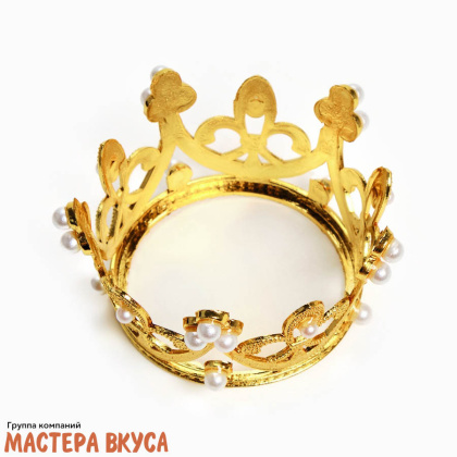 Декор для торта КОРОНА С ЖЕМЧУГОМ №3, золото , d- 6,5 см, h-3,6 см
