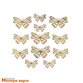 Зеркальное украшение БАБОЧКИ, голография золото, пластик (микс набор 12 шт)  ~15*15 см