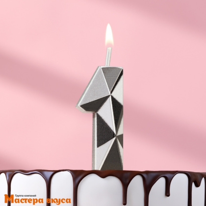 Свеча-цифра "Алмаз", серебряный с чёрным - 1  (h-4,8см)