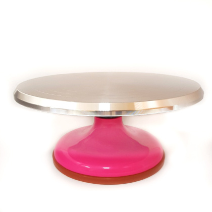 Подставка для торта вращающаяся, металл, D-29см  h-11см, Розовая