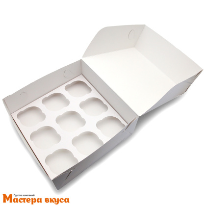 Коробка для  9 капкейков без окна, 250*250*100 мм (белая), АП