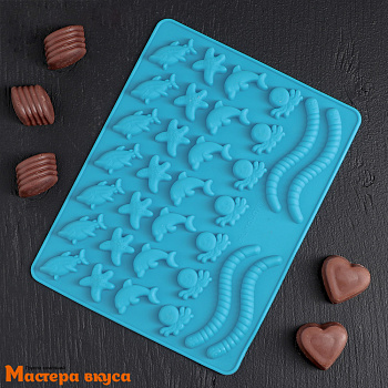 Форма для мармелада и шоколада силиконовая МОРСКИЕ СЛАДОСТИ, (32 ячейки) 22,3*17,2 см