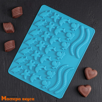Форма для мармелада и шоколада силиконовая МОРСКИЕ СЛАДОСТИ, (32 ячейки) 22,3*17,2 см