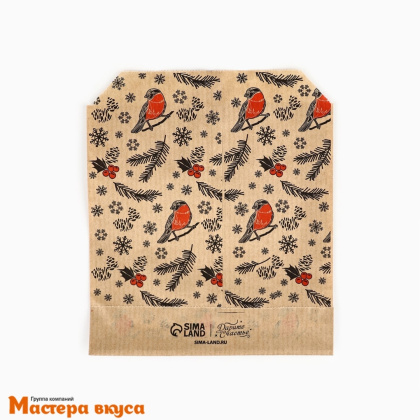 Пакет бумажный 160*140 мм, без окна, V-образное дно, (крафт) "С Новым годом"