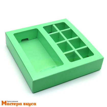 Упаковка для конфет  8 шт и плитки шоколада с обечайкой 177*178,5*38,5мм,  (мятный)