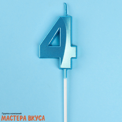 Свеча-цифра "Грань", голубой металлик, на шпажке  (h-5 см) - 4