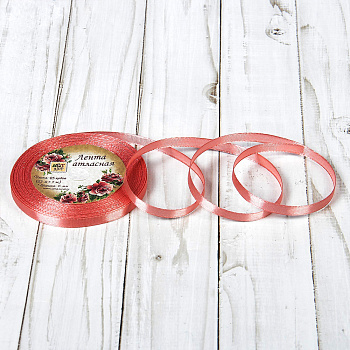 Лента атласная, РОЗОВАЯ,  6мм, ~23м