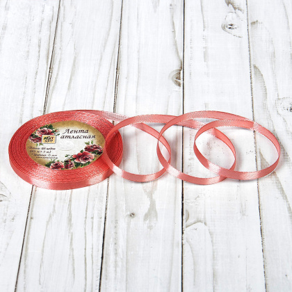 Лента атласная, РОЗОВАЯ,  6мм, ~23м