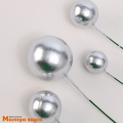 Набор топперов ШАРЫ, серебро (набор 20 шт) ~d 2; 2,5;3 см