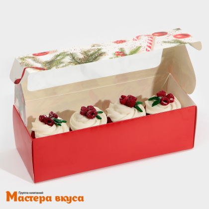 Упаковка для сладостей с окном 260*100*80 мм "Новогодняя классика"