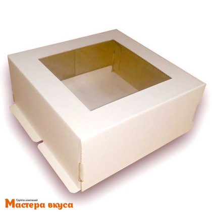 Короб для торта с окном 220*220*130 мм, белый (2-Д) АП