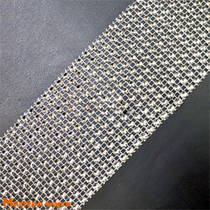 Лента  декоративная h~ 6см, со стразами СЕРЕБРО, 1 метр