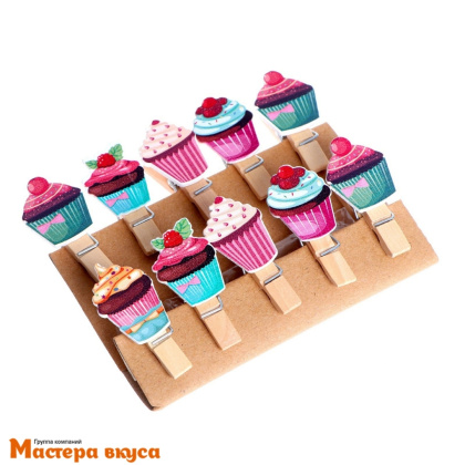 Декор прищепки "Кейки", (набор 10 шт), 2,5*12,5*13,5 см
