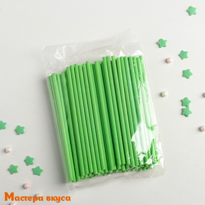 Палочки для кейкпопсов и леденцов (бумажные), 10 см, зеленые (упак 10 шт)
