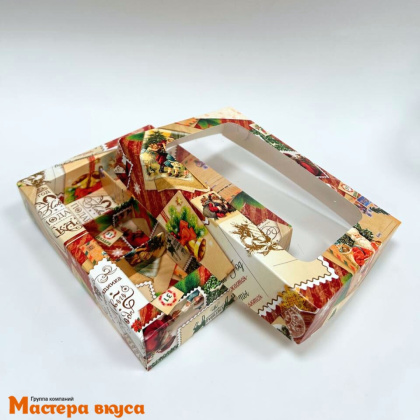 Упаковка для конфет  6 шт с окном (крышка/дно) 155*115*30мм (Новогодние открытки) (4-д)