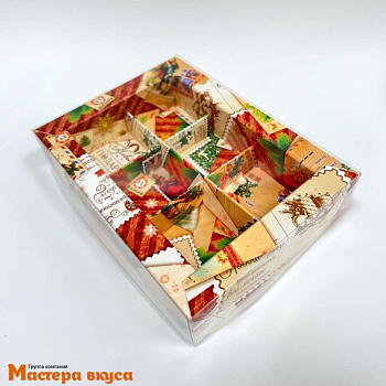 Упаковка для конфет  6 шт с прозрачной крышкой 155*115*30мм (Новогодние открытки), (4-д)