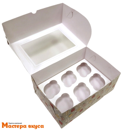 Коробка для  6 капкейков с окном, 250*170*100 мм  (Подарки)