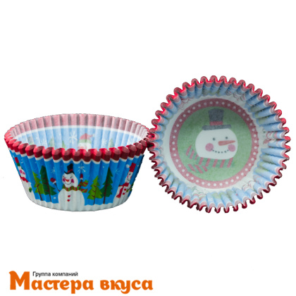 Капсула бумажная круглая, d-5см h-3,5см, "Снеговик", (упак ~25шт)