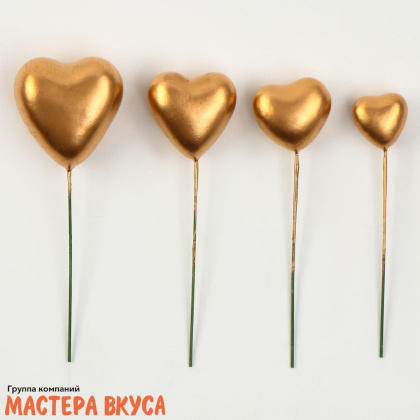 Набор топперов СЕРДЦА, золотые (набор 20 шт) ~12-15см