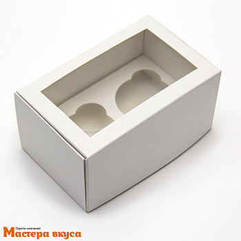 Коробка для  2 капкейков с окном, 160*100*80 мм, (белая) 
