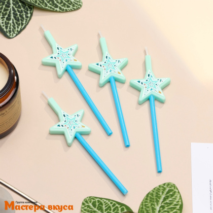 Свечи набор, Звёзды, голубые (набор 4 шт), h-20 см