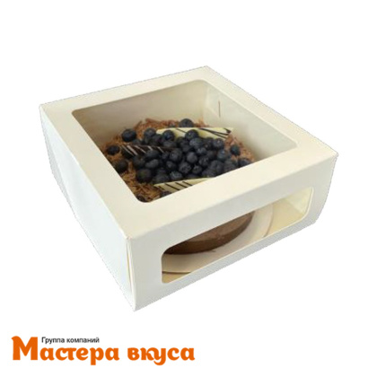 Короб для торта с двумя окнами 220*220*100 мм, белый, Cake Window White 