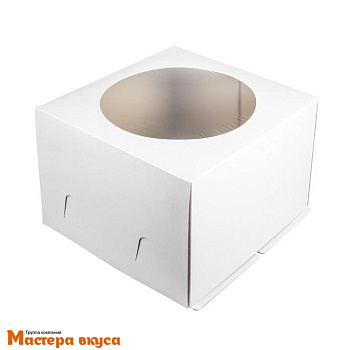 Короб для торта с окном 240*240*120 мм, белый,Хром-Эрзац (2-Д) ЭК