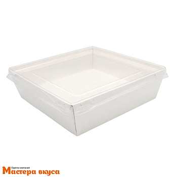 Упаковка SmartPack 900 с плоской крышкой (белая), 14,7*14,7см h-4,5см (для бенто-торта и моти)