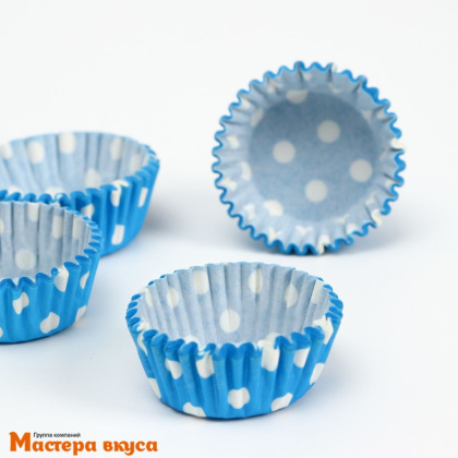 Капсула бумажная для конфет, d-3,5см  h-2см, ГОРОХ НА ГОЛУБОМ, (миниупак ~20-25 шт)