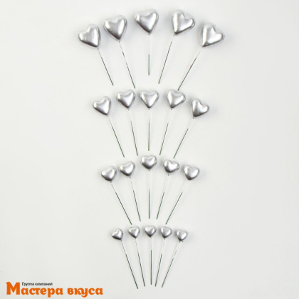 Набор топперов СЕРДЦА, серебряные (набор 20 шт) ~12-15см